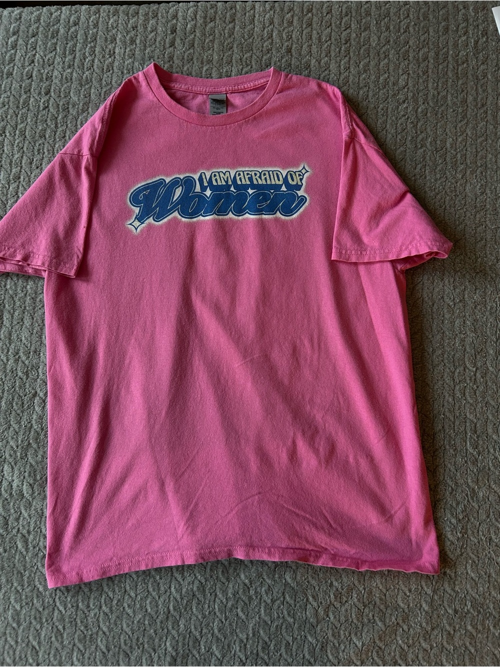 I Am Afraid of Women Pink Graphic Tee Size L Gildan Heavy Cotton